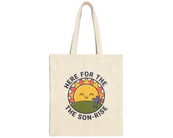 Christian Easter Tote Bag, Faith Humor Sunrise Design, Church Gathering Bag