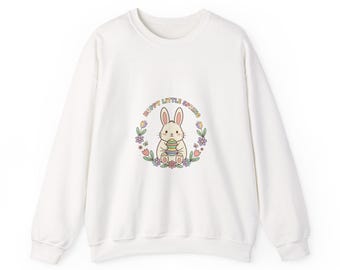 Sweatshirt met ronde hals konijn | Pastelkleurig paasborduursel met lentebloemen