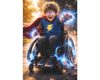 Canvaskunstwrap voor jongens superheld Lightning rolstoel