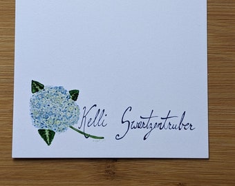 PERSONALIZED Blue Hydrangea Notecards |Set of 24- 4.2 x 5.5 A2 Notecards | Watercolor design | Blue Hydrangea | Handwritten Name Print