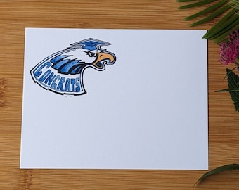 Congrats Eagle Grad Notecards |Set of 8- 4.2 x 5.5 Notecard | Watercolor design | Grad Eagle | Blue | Graduation