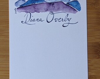 PERSONALIZED Purple Mountain Notecards |Set of 24- 4.2 x 5.5 A2 Notecards | Blue Mountain Watercolor | Handwritten Name Print