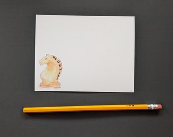 Personalized Chess Notecards | 20  Flat Notecard set | A2 size |  Personalized Watercolor Design | Chess Knight Stationery
