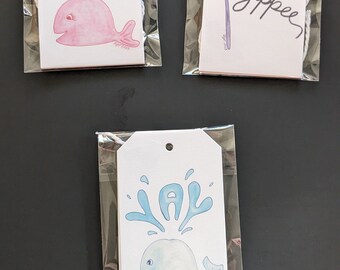 Children's Gift Tags |Set of 4 |Gift Tags |2.35 x 4 in rectangle with angles corners | Watercolor design | whale | horse