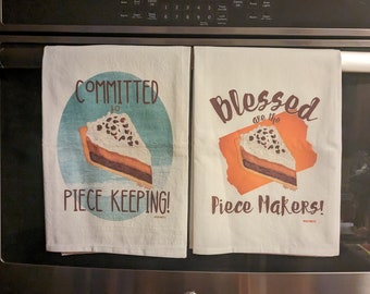 Funny Saying Tea Towel | 27 x 27 inches | 100% Cotton Flour Sack Tea Towel | Watercolor Print | Donut| Piece of Pie | Noel |Gift