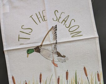 Mallard Duck Tea Towel | 20 x 15 inches | 100% Cotton Flour Sack Tea Towel | Watercolor Print | 'Tis the Season | Migrating South | No words
