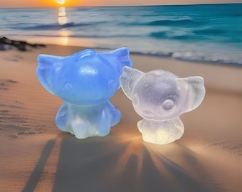 Tallas de cristal de ángel y puntadas de opalita rosa y azul - 1 pulgada