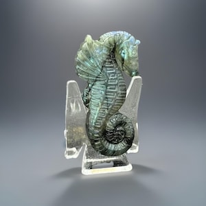 Flashy Detailed Labradorite Seahorse Crystal Carving Figurine - 2in