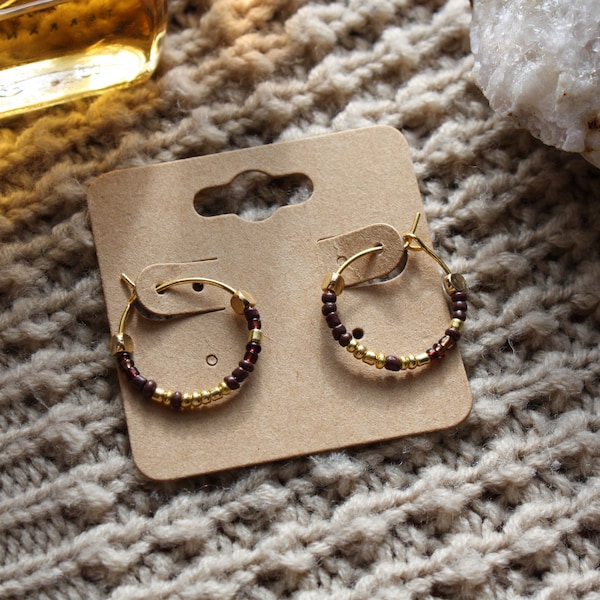 Small Brown and Gold Seed Bead Hoops