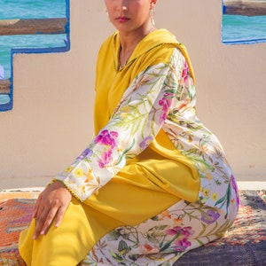 Robe fendue bohème marocaine - Djellaba faite à la main avec randah pour femme- élégante jellaba florale - Marocaine