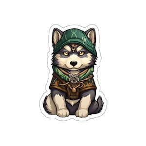 Dungeons & Dogs: Husky Ranger Die-Cut Matte Vinyl Sticker - Wizard Fantasy Magic with Puppies