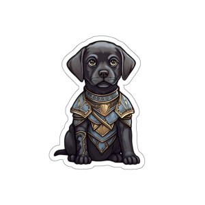 Dungeons & Dogs: Black Lab Labrador Retriever Knight Die-Cut Matte Vinyl Sticker - Wizard Fantasy Magic with Puppies