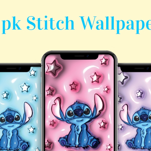 4pck Stitch 3D art, Stitch phone wallpaper, digital download, Stitch digital wallpaper