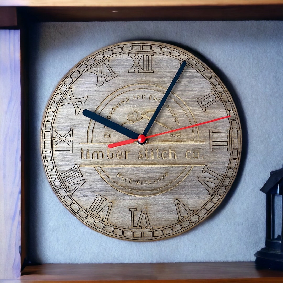 Personalised Wooden Clock Company Logo Design of Your Etsy