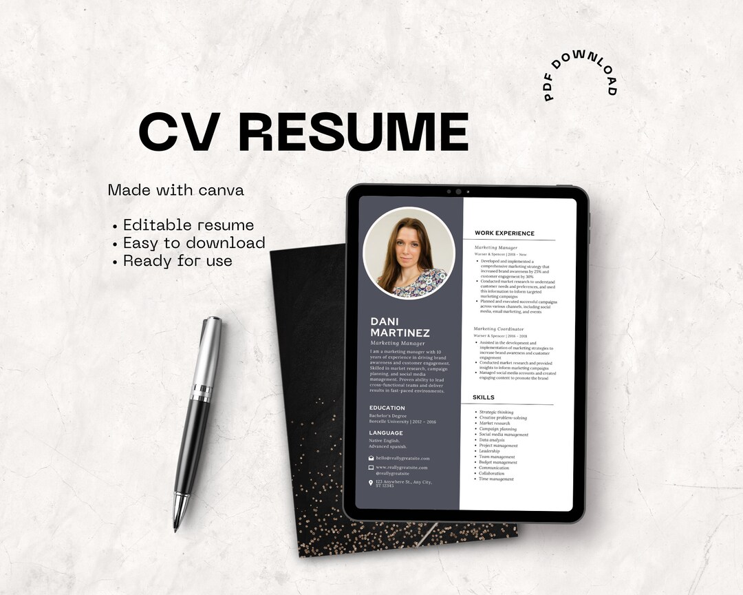 Marketing Manager Resume Resume Template With Photo Professional Resume ...