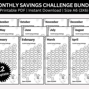 Monthly Savings Challenge Printable, 12 Month Savings Tracker Bundle, Mini Fits A6 Size Money Saving Tracker Bundle & Cash Envelope