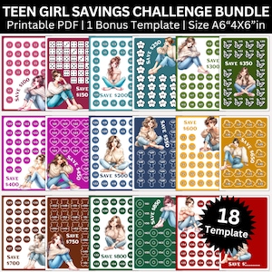 Cute Girl Savings Challenge Printable Bundle, A6 Self Care Low-Income Saving Envelope Challenges, Money Tracker, Cute Girl Budget Binders