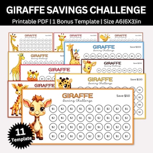Giraffe Savings Challenge Printable, Animal Mini A6 Giraffe Saving Challenges, Money Savings Tracker, Giraffe A6 Cash Envelope Challenge