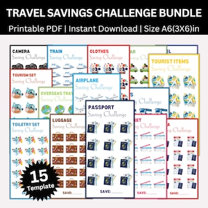 Pacchetto stampabile per la sfida del risparmio di viaggio, sfida del risparmio per le vacanze, buste per contanti, fondi di viaggio, money tracker, raccoglitore per budget di viaggio