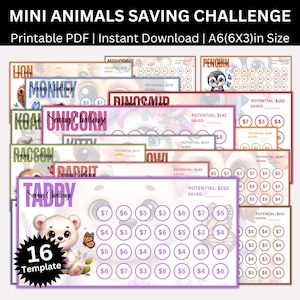Mini Cute Animal Savings Challenge Printable Bundle, A6 Mini Animal Saving Challenges, Money Tracker,  Cash Animal Envelope, Budget Binder