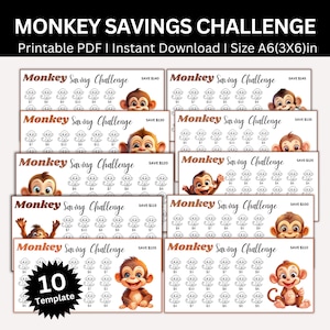 Monkey Saving Challenge Printable, Mini A6 Monkey Animal Savings Challenge, Monkey Money Saving Tracker, Monkey Budget Binder