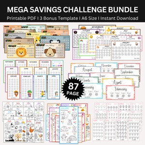 Ultimate Savings Challenge Bundle, A6 Mini Saving Challenge Printable, Money Savings Tracker, Monthly Savings Tracker, Budget Binder