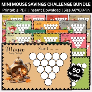 Pacchetto stampabile di sfide per il risparmio con topi carini, sfida per raccoglitore di budget, sfida per il risparmio digitale, casetta per topi carina e divertente per bambini e adulti