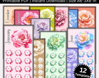 Reto de ahorro mensual (PDF, tamaño A6), Paquete de flores para llenar tu presupuesto, Rastreador digital de ahorros, Carpeta de presupuesto floral, Juego de sobres para ahorrar 1920 dólares en efectivo