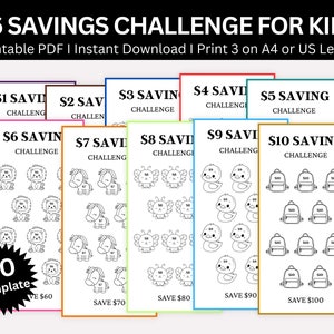 kids Savings Challenge Printable, Mini A6 kids Coloring Book for Saving Tracker, Monthly  Printable Savings Challenge Bundle For kids
