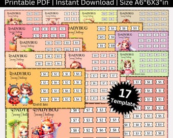 Laag inkomen lieveheersbeestje besparingsuitdaging afdrukbare map, spaarbundel lieveheersbeestjeenvelop, geldtracker, lieveheersbeestjespel, bespaar 30-190 per pdf