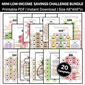 Mini Low Income Saving Challenge 20 Printable Budget Binder, A6 Low Income Savings Challenge | Printable Mini Money Trackers | Cash Envelope