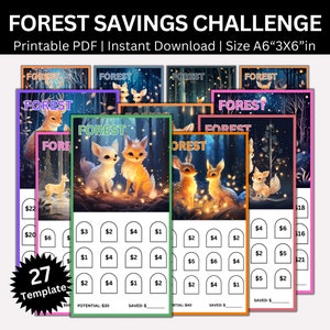 Animal In Forest Savings Challenge Printable Bundle, Mini A6 Fox Saving Challenge, Money Saving Tracker, Cash Envelope, Animal Budget Binder