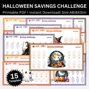Halloween Savings Challenge Printable Bundle, Low Income Spooky Saving Challenges, Money Tracker,  A6 Budget Binder, Envelope Challenge