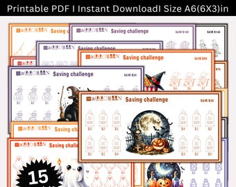Halloween Savings Challenge Printable Bundle, Low Income Spooky Saving Challenges, Money Tracker,  A6 Budget Binder, Envelope Challenge