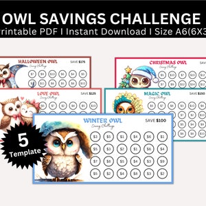 Owl Savings Challenge Printable, A6 Mini Owl Saving Challenge, Money Saving Tracker Bundle, Cash Envelope Challenges