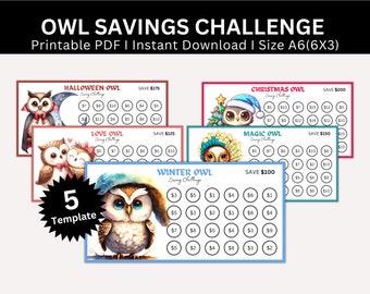 Owl Savings Challenge Printable, A6 Mini Owl Saving Challenge, Money Saving Tracker Bundle, Cash Envelope Challenges