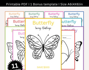 Butterfly Coloring Savings Challenge Printable, A6 Mini Butterfly Saving Challenge, Money Saving Tracker, Butterfly Cash Envelope Challenges