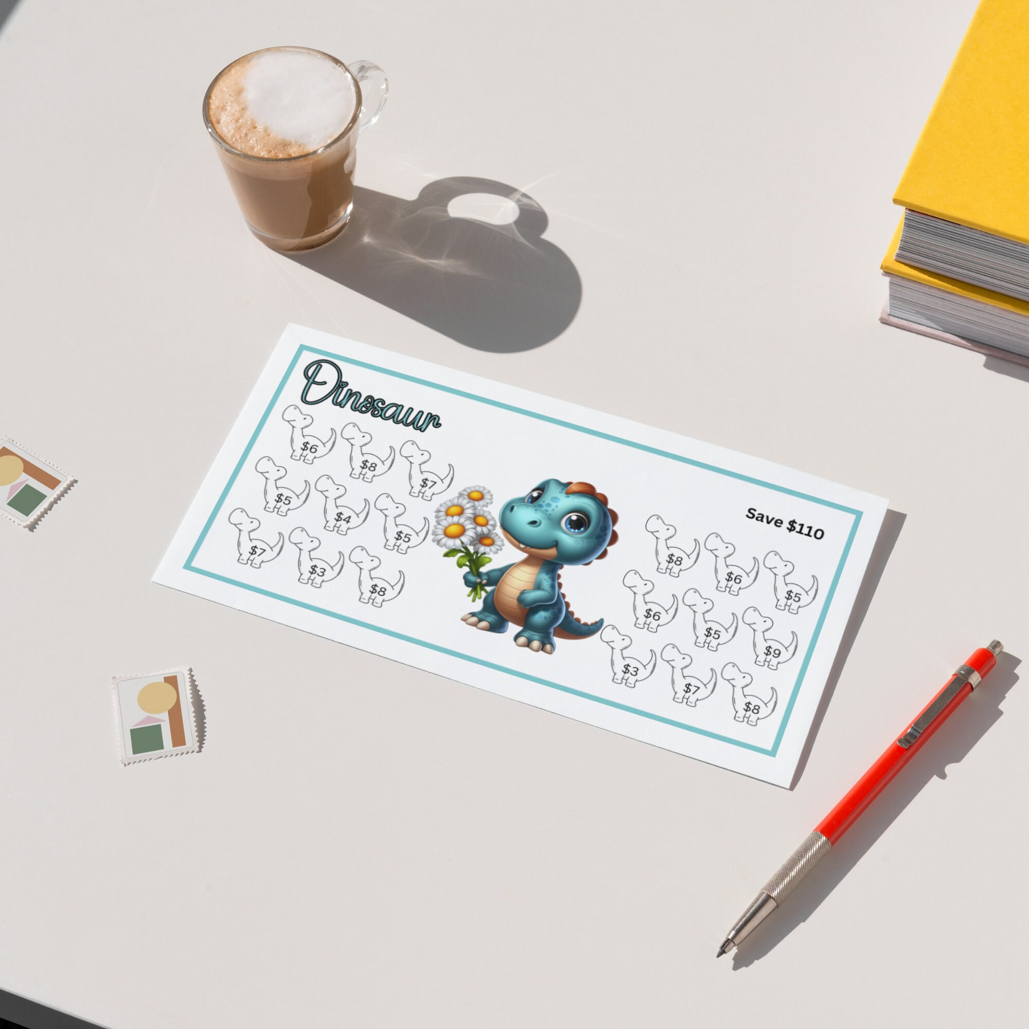Mini A6 Dinosaur Savings Challenge Printable, Baby Dino Saving ...
