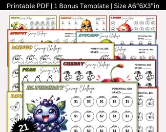 Fruits Savings Challenge Printable Bundle, Mini A6 Fruit Saving Challenge, Money Savings Tacker, Food Budget Savings Planner Binder