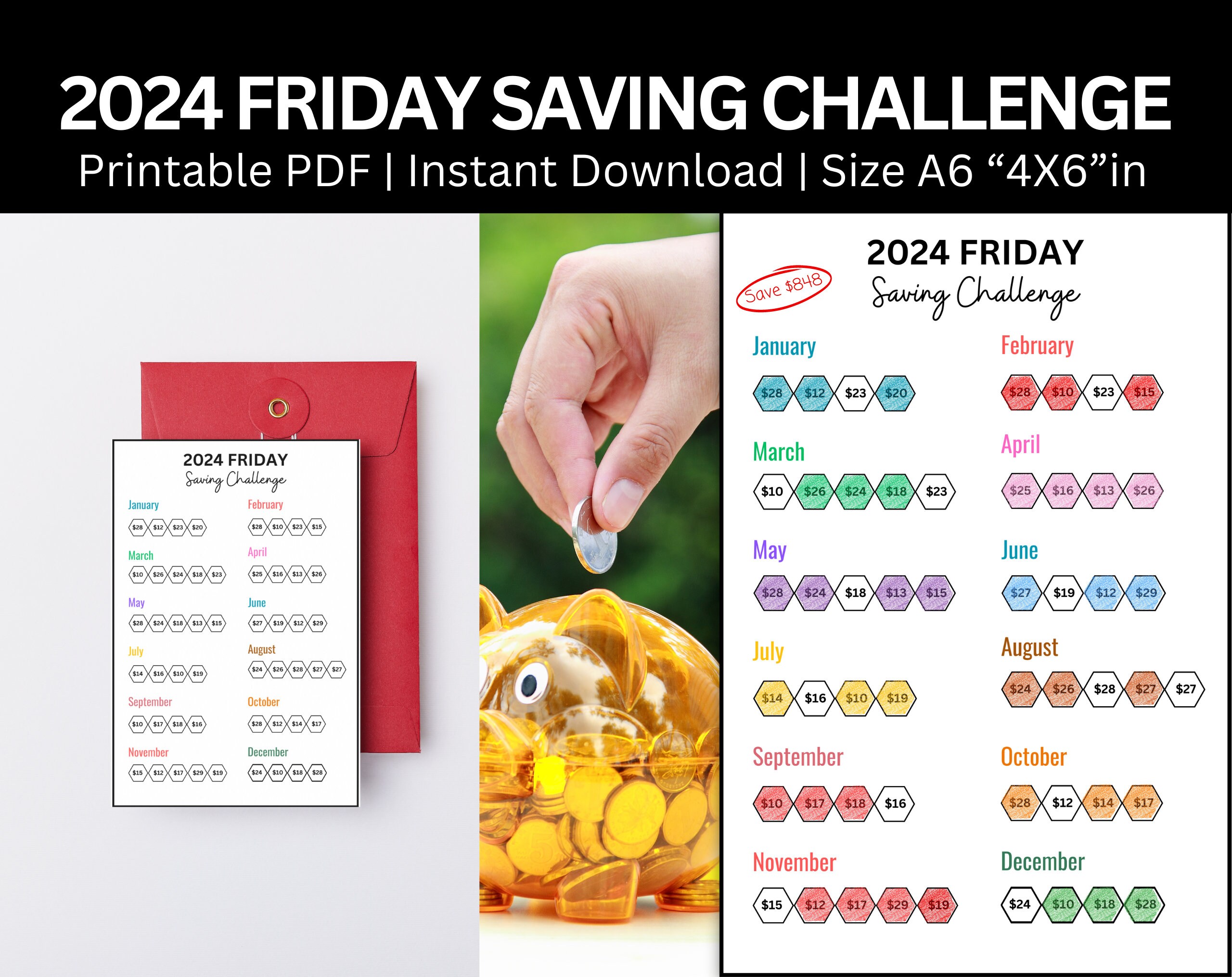 2024 Friday Savings Challenge Printable, Friday 2024 Money Saving ...