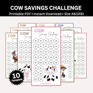 Cow Savings Challenge, Money Saving Challenge, Savings Tracker Printable, Envelope Challenges, Mini A6 Cow Cash Envelopes Challenges