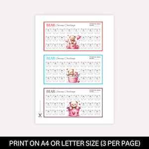 Teddy Bear Savings Challenge Printable, Mini Saving Challenges, A6 Cash ...