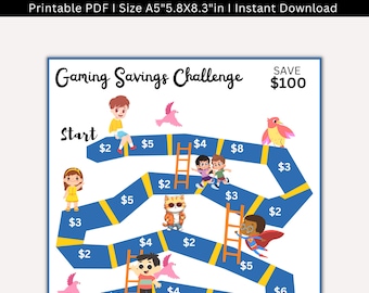 Kids Savings Game Board Challenge Printable, A5 Mini Saving Challenges, Money Game Board Tracker, Kids Budget Savings Game & Cash Envelopes