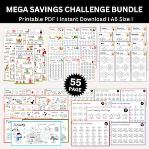 Themed Savings Challenge Printable Bundle, Monthly Saving Challenges, Kids Savings Challenge, Kids Budget Binder, Money Savings Trackers