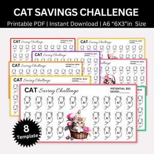 Cat Savings Challenge Printable, Mini Cat A6 Saving Challenge A6, Pet Care Saving Challenge, Cute Cat Saving Challenge Binder