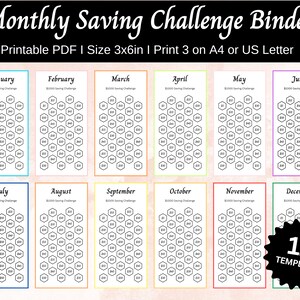 Monthly Savings Challenges Printable, Saving Challenge Bundle, A6 Mini Savings Tracker Printable, Envelope Savings Challenge Tracker Binder