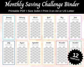 Monthly Savings Challenges Printable, Saving Challenge Bundle, A6 Mini Savings Tracker Printable, Envelope Savings Challenge Tracker Binder