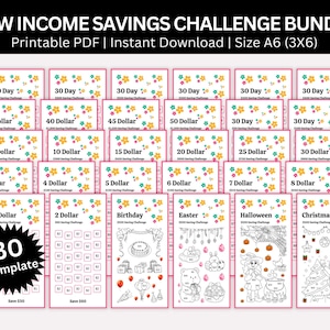 Low Income  Saving Challenge Printable Bundle, Mini A6 Saving Challenge, Money Savings Tracker Bundle, Budget Binder, Envelope Challenge