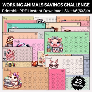 Busy Animals Budget Challenge Printable, Hardworking Animal Savings Goals, Animal Saving Envelope Challenges, Skillful Animals Saving Bundle