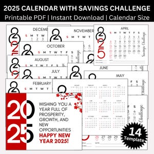 2025 Calendar Savings Challenge Printable Bundle, 2025 Table Calendar Money Tracker, Cash Envelopes, 2025 Monthly Calendar Budget Binder